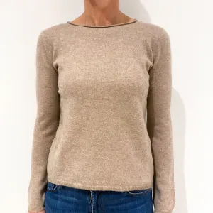Buff Brown Cashmere Crew Neck Jumper Small