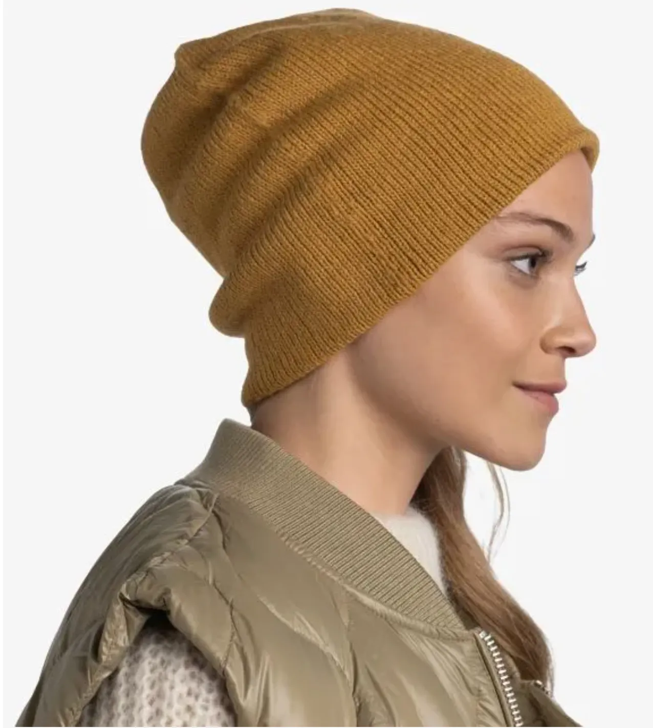 Buff Knitted Beanie Jarn Ocher