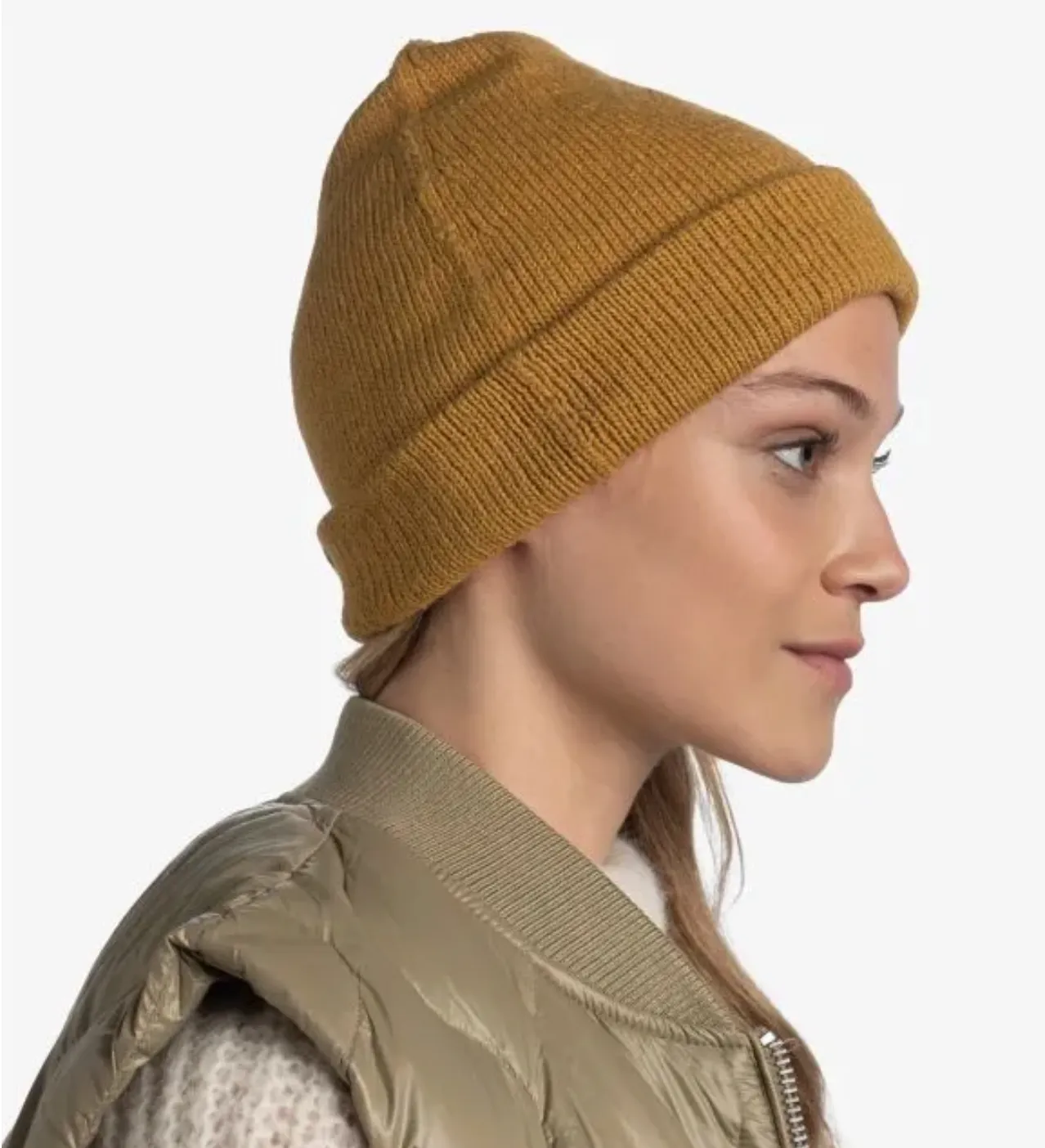 Buff Knitted Beanie Jarn Ocher