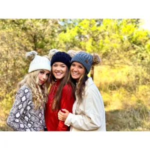Cable Knit Double Pom Beanie