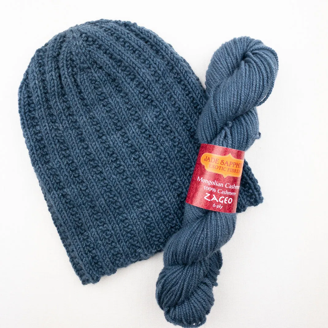 Cashmere Broken Rib Beanie Knitting Kit | Jade Sapphire Zageo Cashmere & Knitting Pattern (#392)