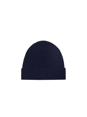 Cashmere Ribbed Beanie—dark navy