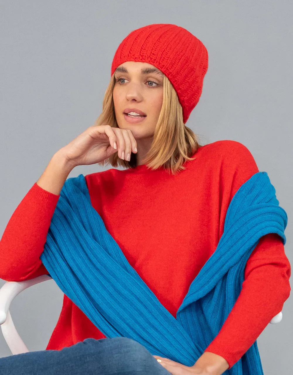 Cashmere Winter Warmer Beanie in Fire