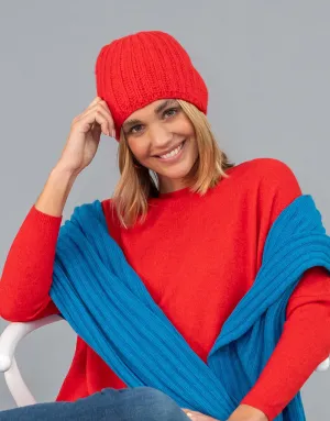 Cashmere Winter Warmer Beanie in Fire
