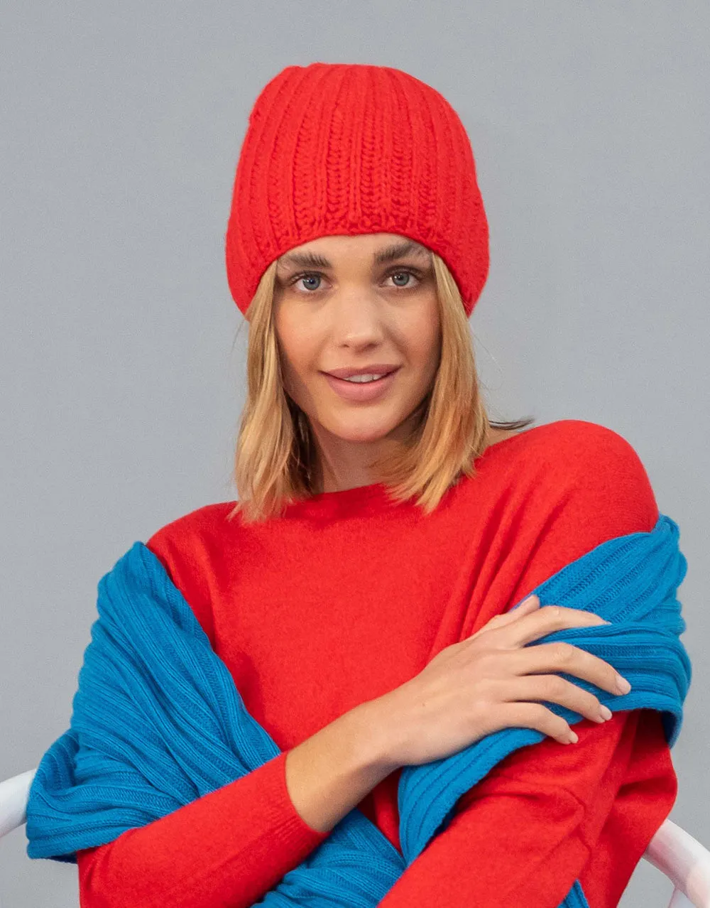 Cashmere Winter Warmer Beanie in Fire
