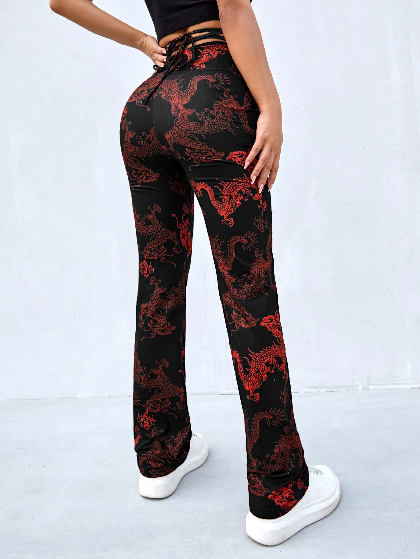 Casual Animal Tie Back High Waist Long Women Pants