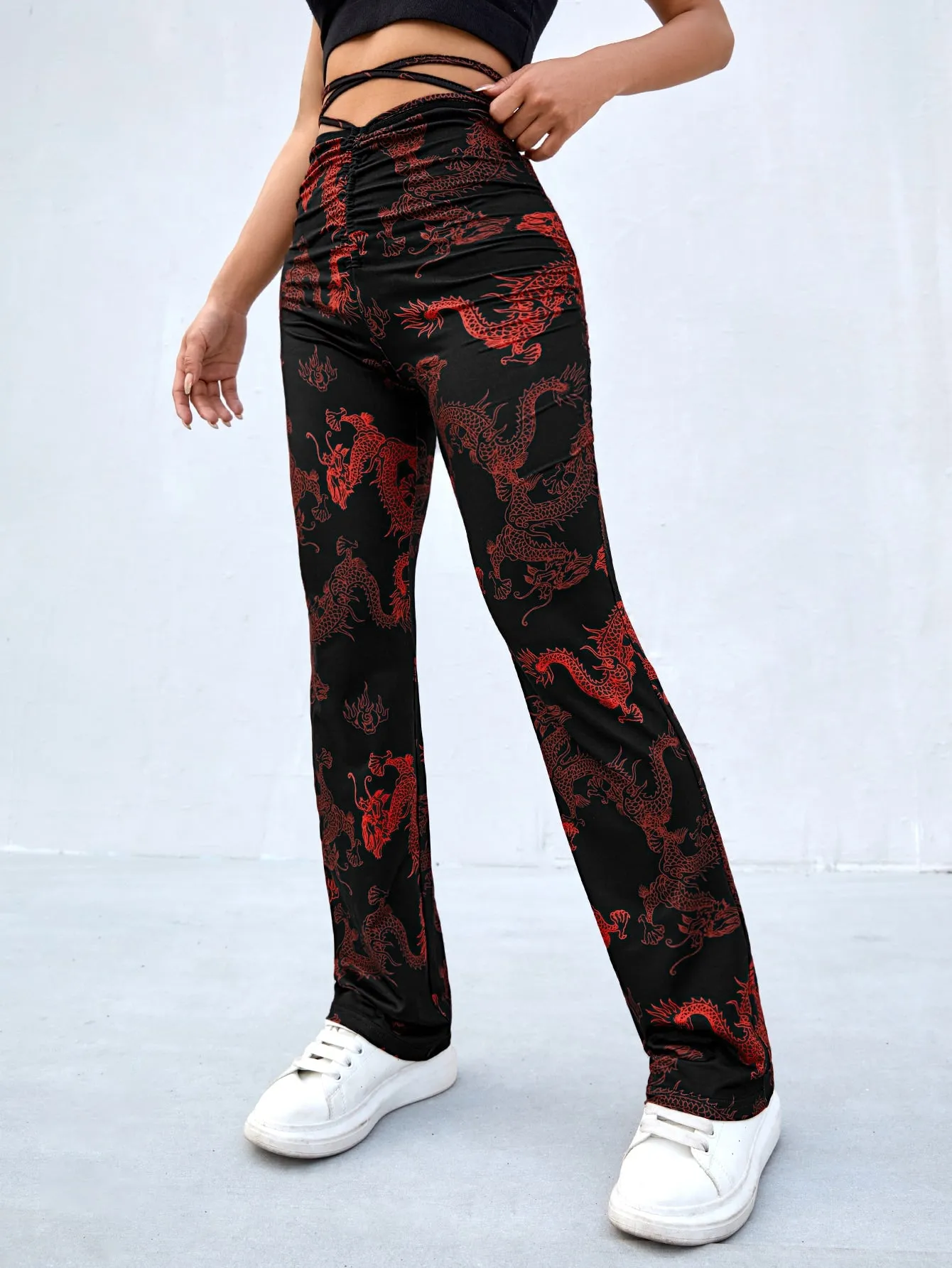 Casual Animal Tie Back High Waist Long Women Pants