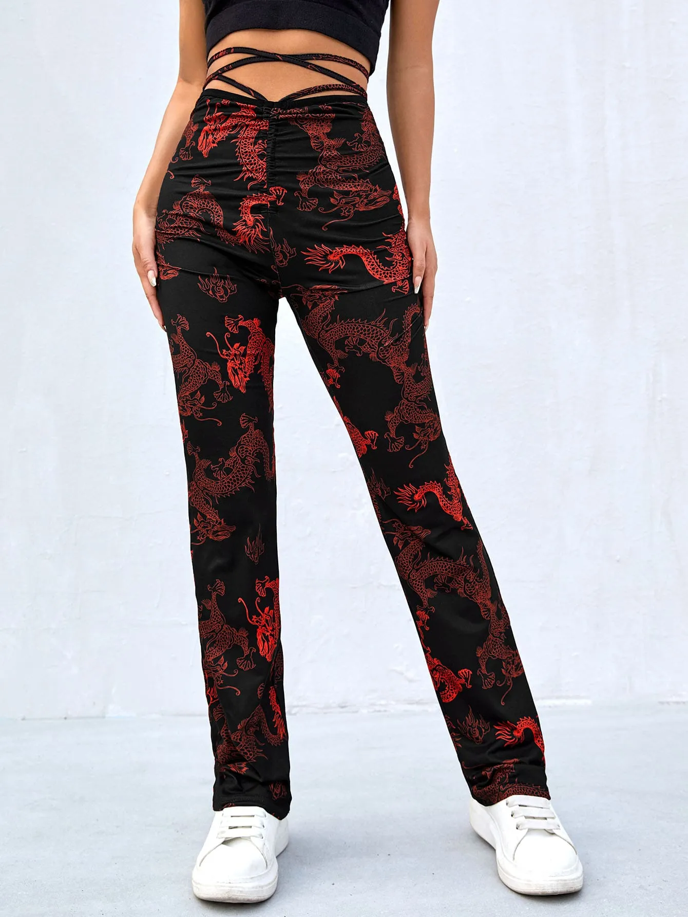 Casual Animal Tie Back High Waist Long Women Pants