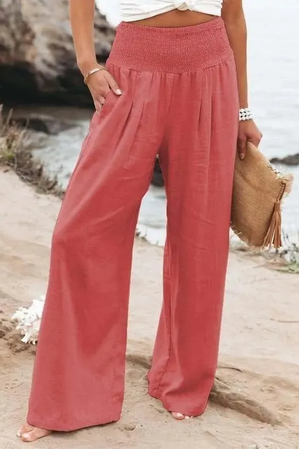 Casual Wide Trousers - Cotton-Linen Blend - Lightweight and Breathable - Perfect for Summer Outings
