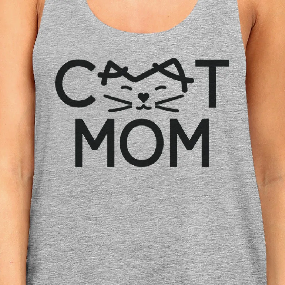 Cat Mom Women's Grey Cute Design Cotton Tanks Gifts For Cat Lovers
