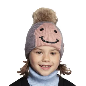 C.C Beanie Smiling Lined Fur Pom Winter Hat - Kids