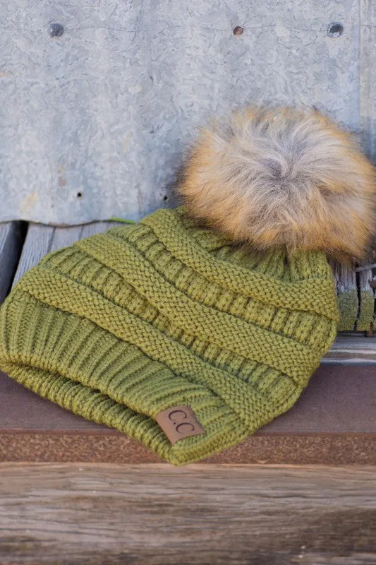 CC Faux Fur Pom Pom Beanie