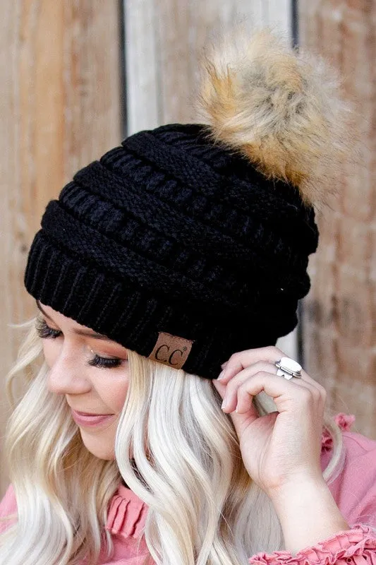 CC Faux Fur Pom Pom Beanie