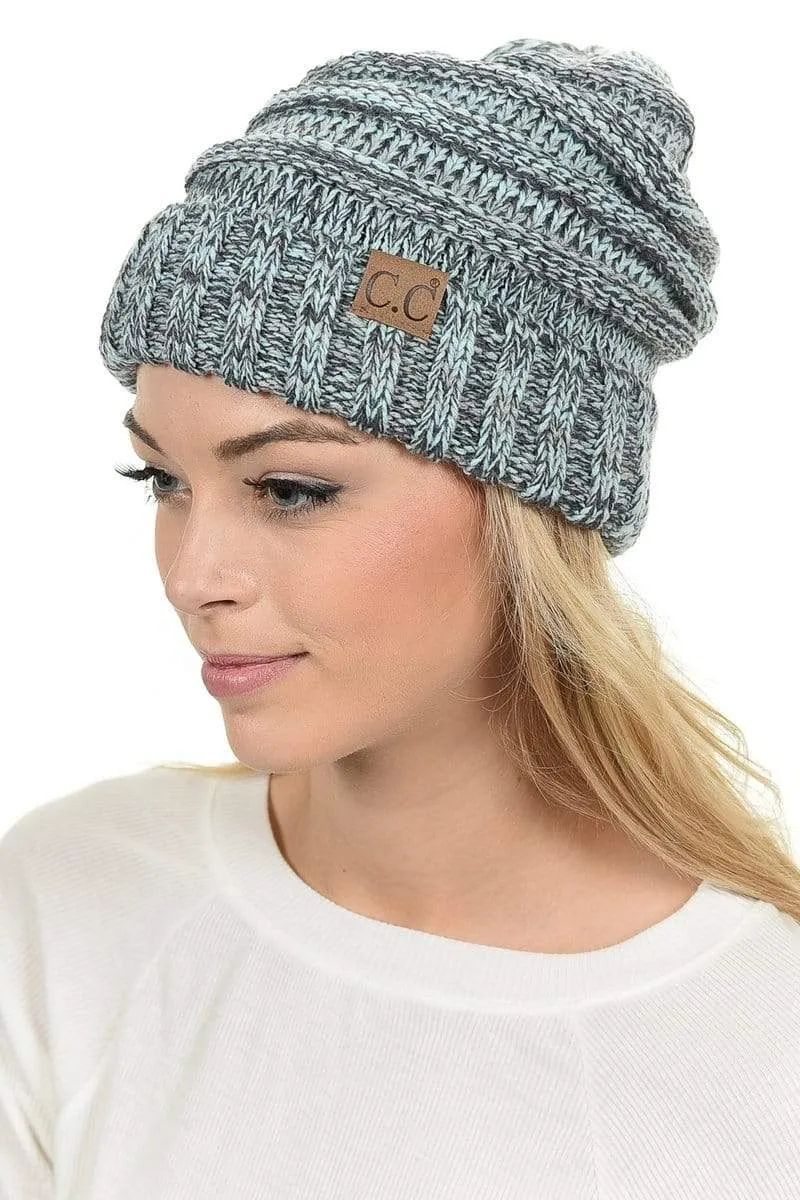 C.C Hat 6242 - Oversized Baggy Slouch Thick Warm Cap Hat Skully Mixed Multi Color Cable Knit Beanie