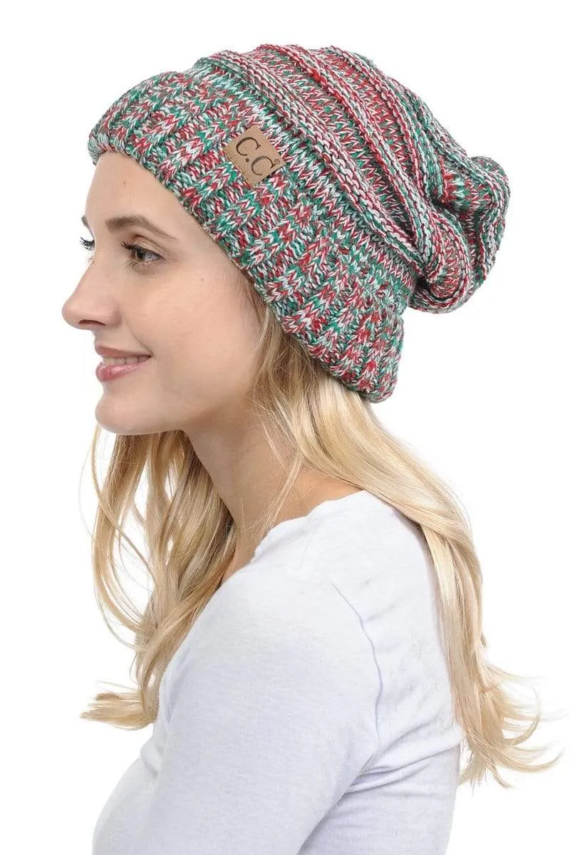 C.C Hat 6242 - Oversized Baggy Slouch Thick Warm Cap Hat Skully Mixed Multi Color Cable Knit Beanie