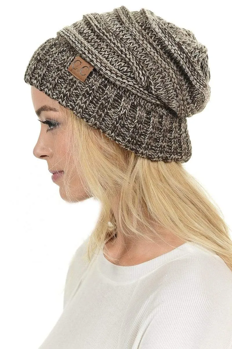 C.C Hat 6242 - Oversized Baggy Slouch Thick Warm Cap Hat Skully Mixed Multi Color Cable Knit Beanie