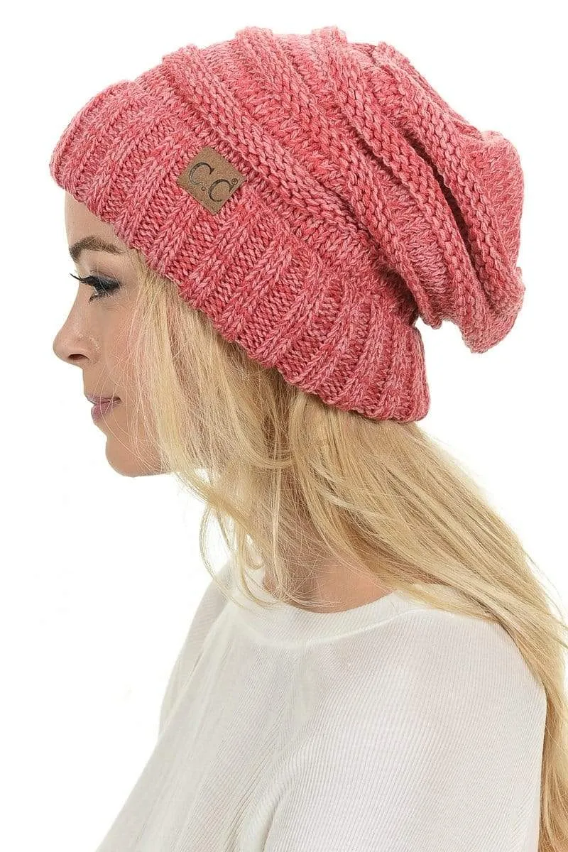 C.C Hat 6242 - Oversized Baggy Slouch Thick Warm Cap Hat Skully Mixed Multi Color Cable Knit Beanie