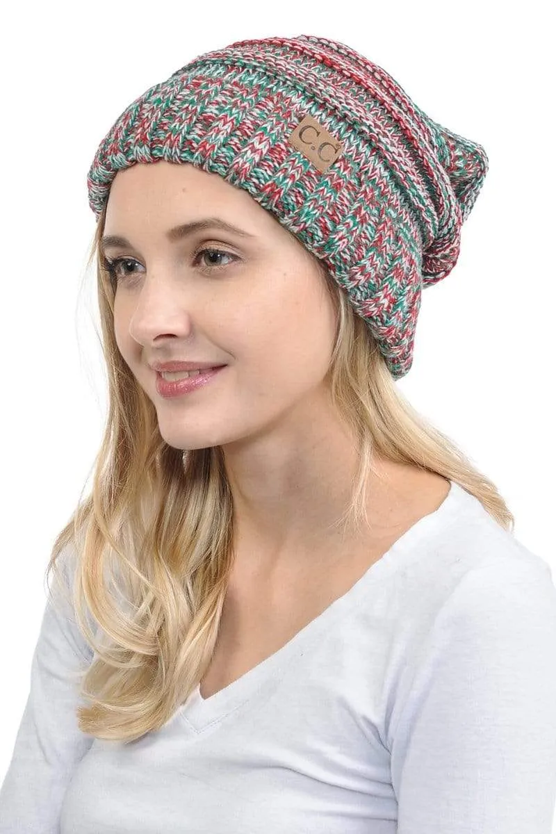 C.C Hat 6242 - Oversized Baggy Slouch Thick Warm Cap Hat Skully Mixed Multi Color Cable Knit Beanie