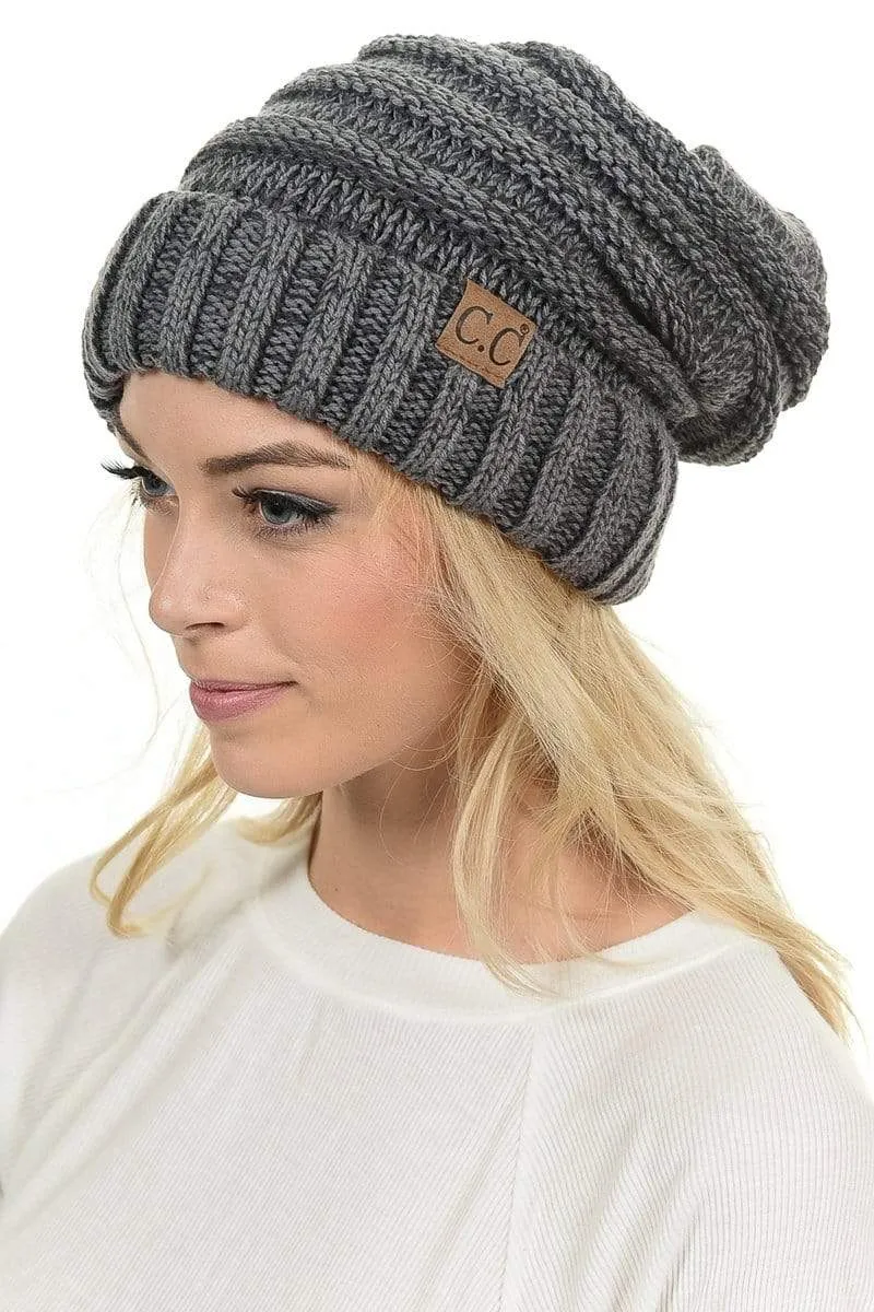 C.C Hat 6242 - Oversized Baggy Slouch Thick Warm Cap Hat Skully Mixed Multi Color Cable Knit Beanie