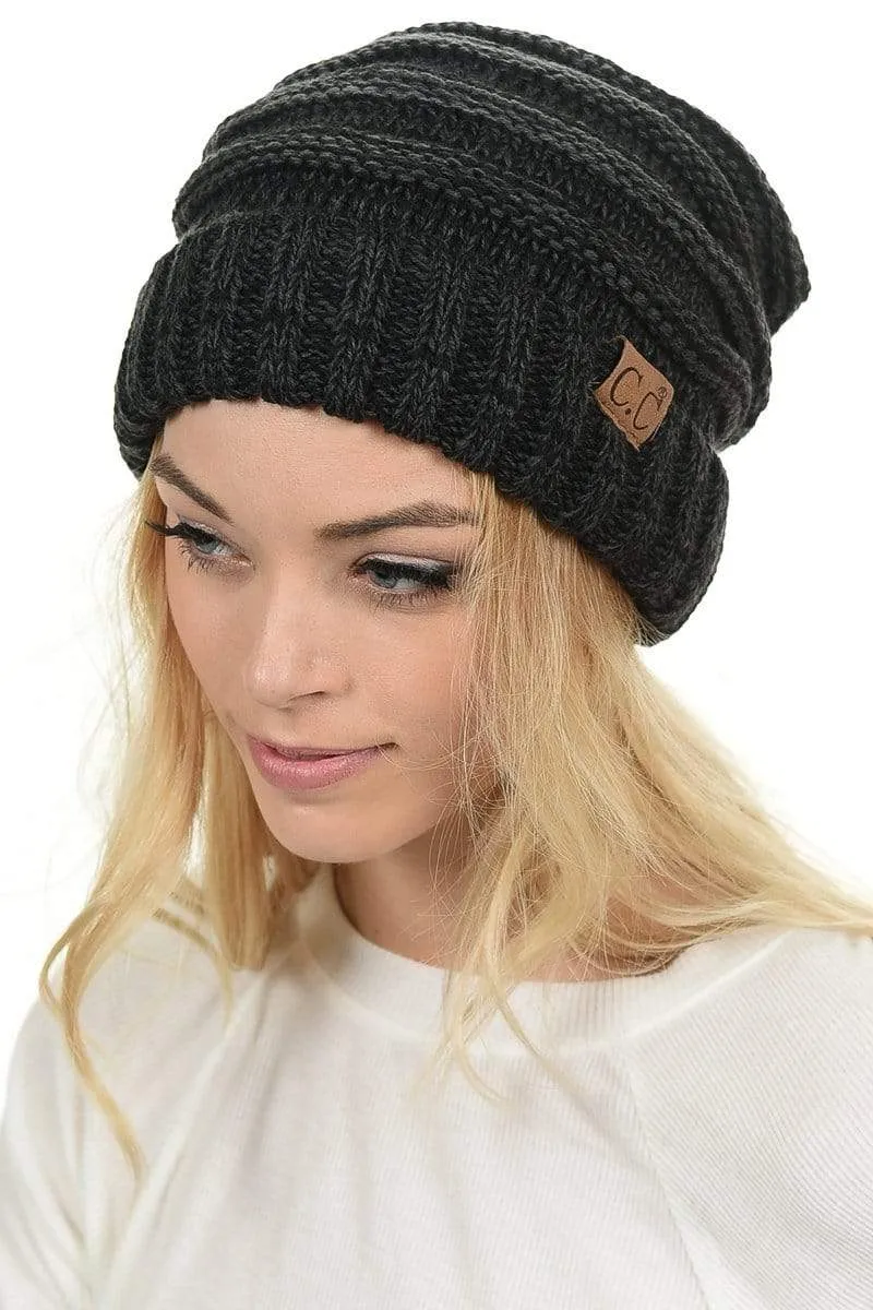 C.C Hat 6242 - Oversized Baggy Slouch Thick Warm Cap Hat Skully Mixed Multi Color Cable Knit Beanie