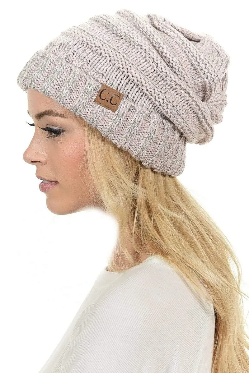 C.C Hat 6242 - Oversized Baggy Slouch Thick Warm Cap Hat Skully Mixed Multi Color Cable Knit Beanie