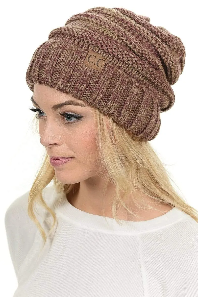 C.C Hat 6242 - Oversized Baggy Slouch Thick Warm Cap Hat Skully Mixed Multi Color Cable Knit Beanie