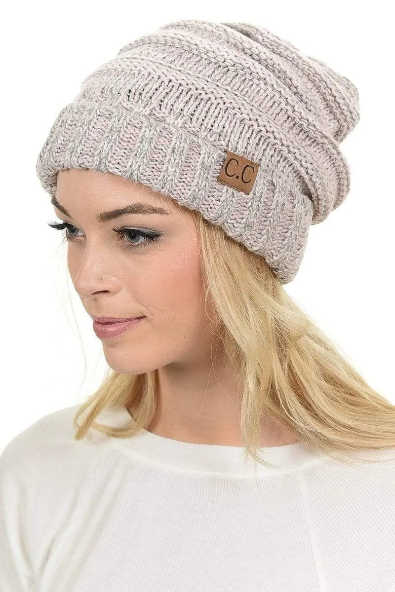 C.C Hat 6242 - Oversized Baggy Slouch Thick Warm Cap Hat Skully Mixed Multi Color Cable Knit Beanie
