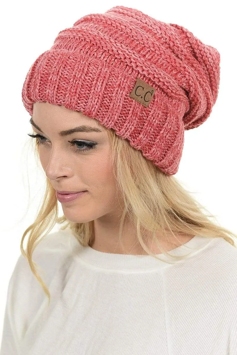 C.C Hat 6242 - Oversized Baggy Slouch Thick Warm Cap Hat Skully Mixed Multi Color Cable Knit Beanie