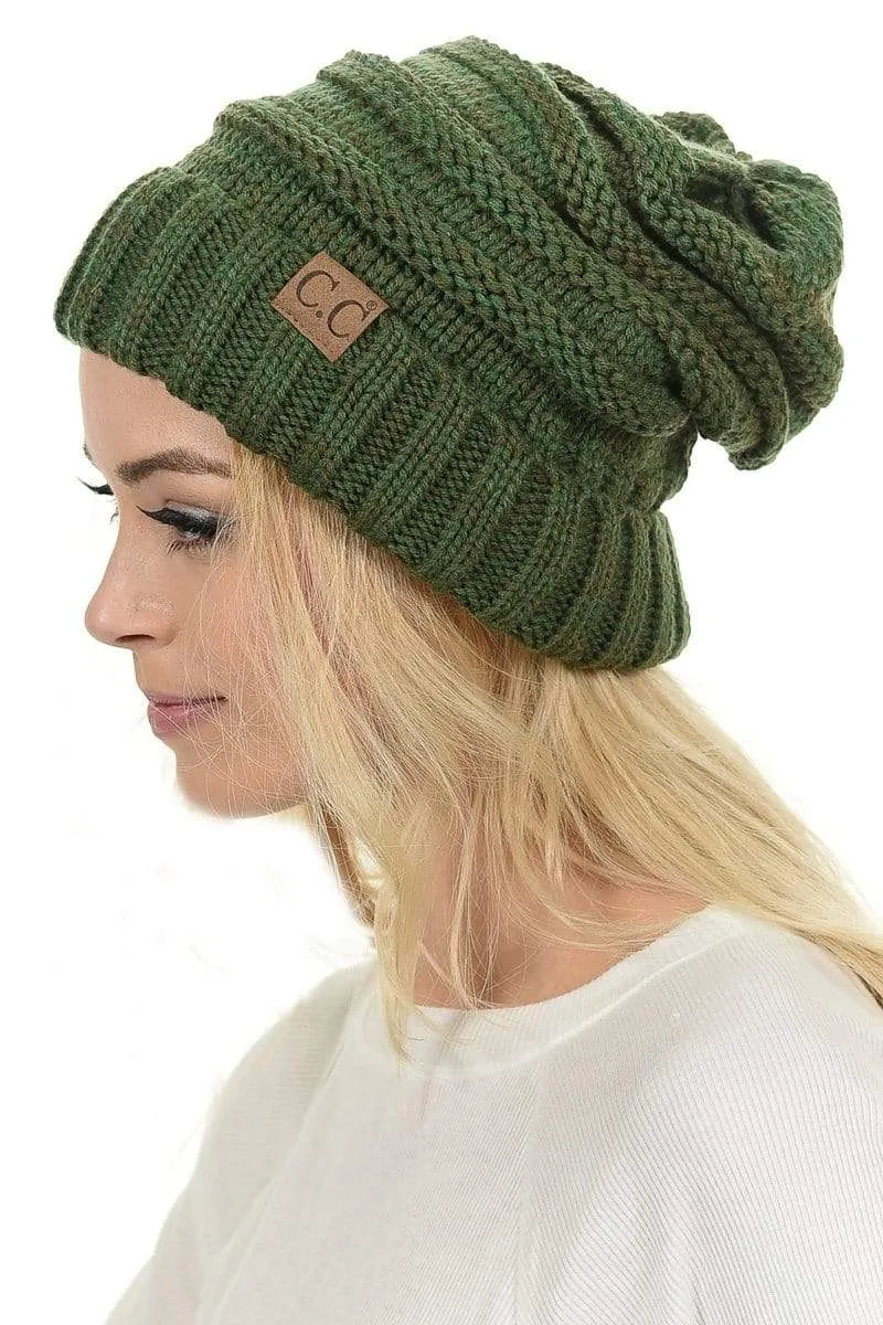 C.C Hat 6242 - Oversized Baggy Slouch Thick Warm Cap Hat Skully Mixed Multi Color Cable Knit Beanie
