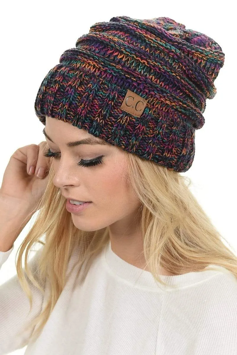 C.C Hat 6242 - Oversized Baggy Slouch Thick Warm Cap Hat Skully Mixed Multi Color Cable Knit Beanie