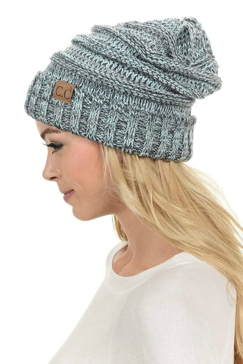 C.C Hat 6242 - Oversized Baggy Slouch Thick Warm Cap Hat Skully Mixed Multi Color Cable Knit Beanie