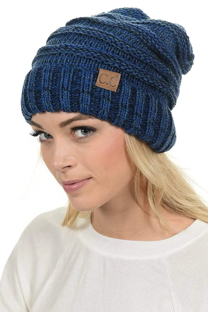 C.C Hat 6242 - Oversized Baggy Slouch Thick Warm Cap Hat Skully Mixed Multi Color Cable Knit Beanie