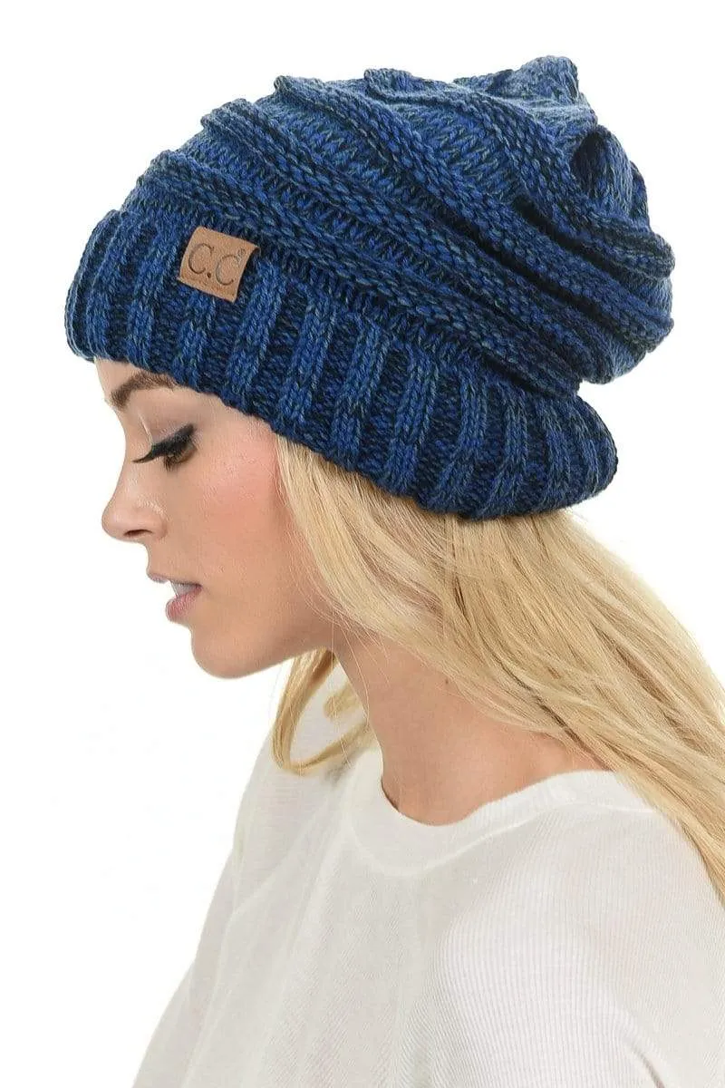 C.C Hat 6242 - Oversized Baggy Slouch Thick Warm Cap Hat Skully Mixed Multi Color Cable Knit Beanie