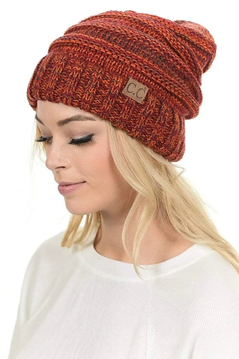 C.C Hat 6242 - Oversized Baggy Slouch Thick Warm Cap Hat Skully Mixed Multi Color Cable Knit Beanie