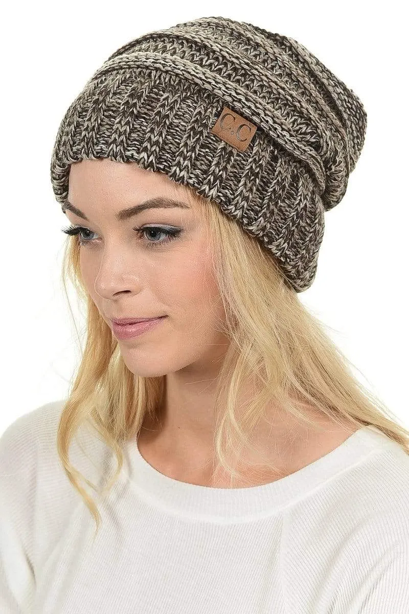 C.C Hat 6242 - Oversized Baggy Slouch Thick Warm Cap Hat Skully Mixed Multi Color Cable Knit Beanie