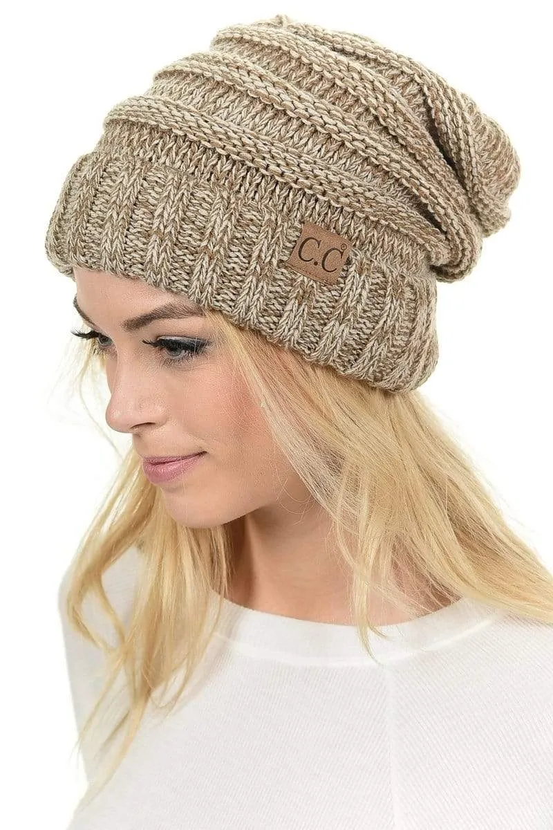 C.C Hat 6242 - Oversized Baggy Slouch Thick Warm Cap Hat Skully Mixed Multi Color Cable Knit Beanie