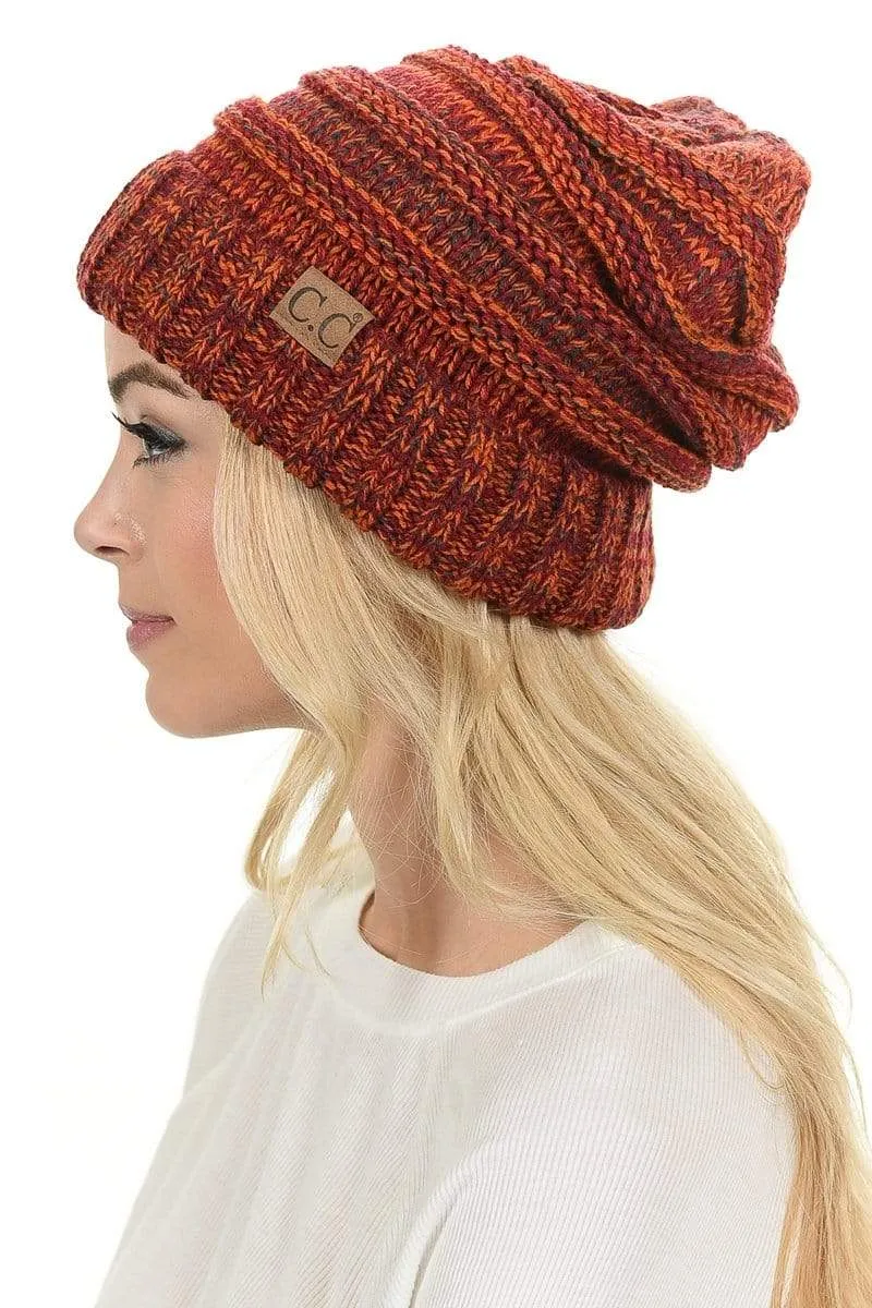 C.C Hat 6242 - Oversized Baggy Slouch Thick Warm Cap Hat Skully Mixed Multi Color Cable Knit Beanie
