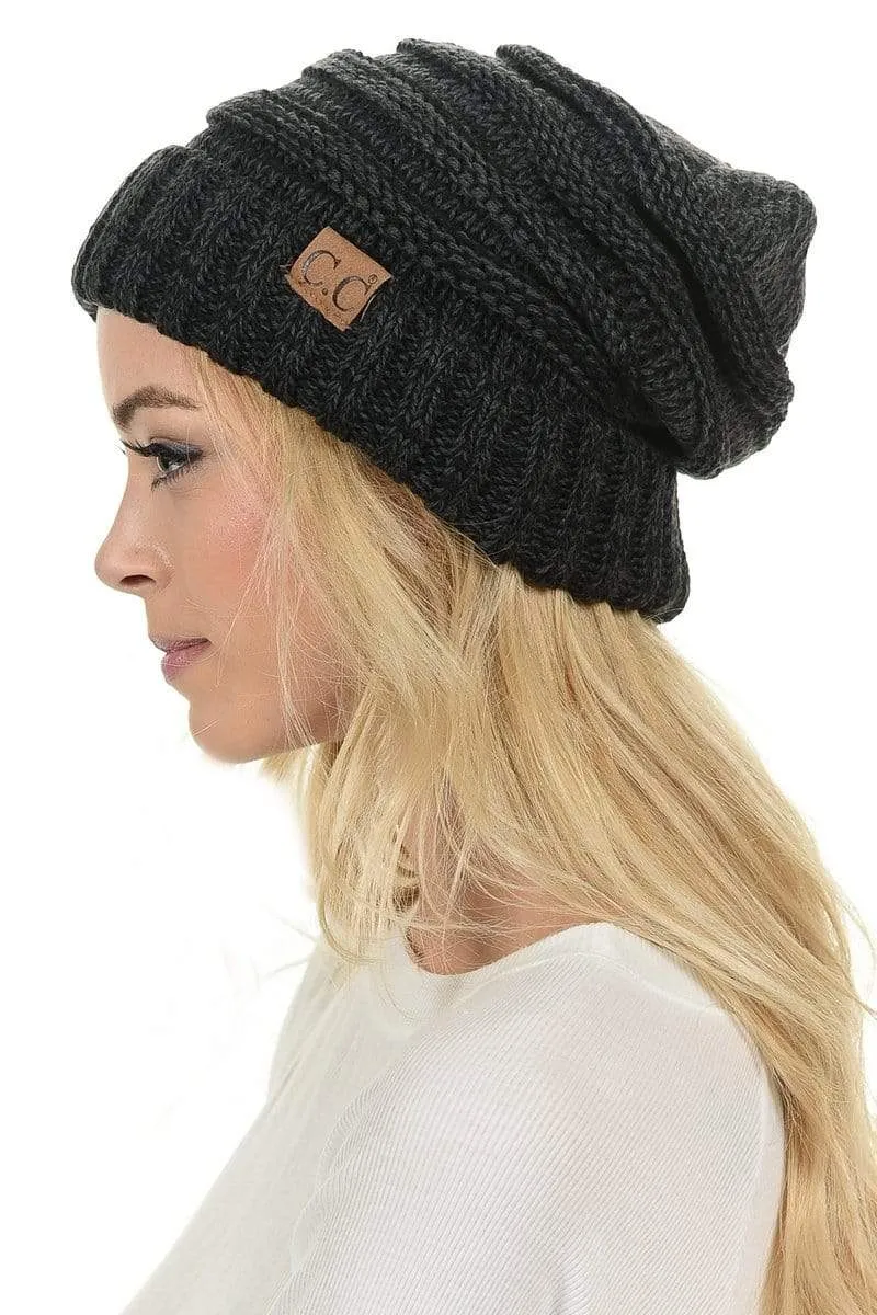 C.C Hat 6242 - Oversized Baggy Slouch Thick Warm Cap Hat Skully Mixed Multi Color Cable Knit Beanie