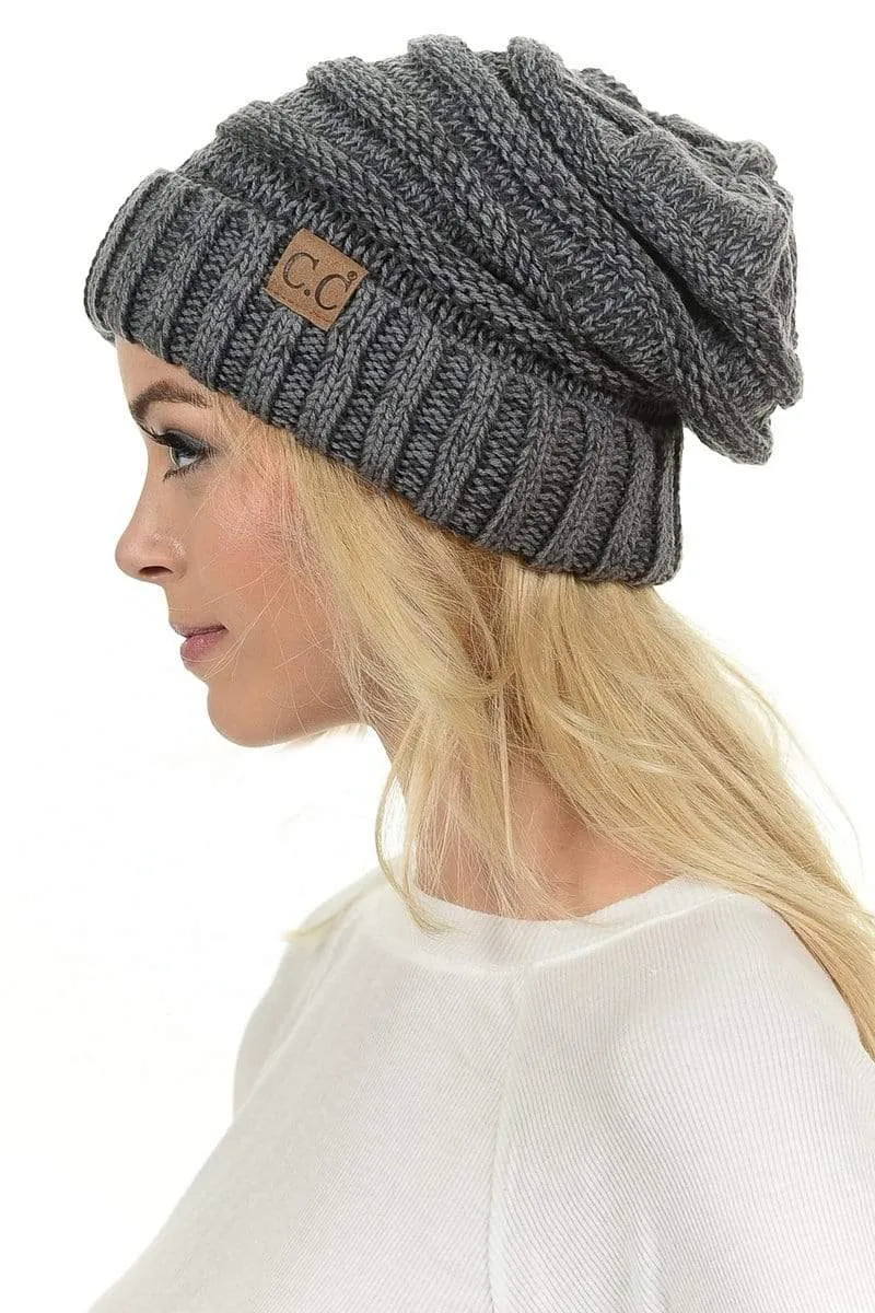 C.C Hat 6242 - Oversized Baggy Slouch Thick Warm Cap Hat Skully Mixed Multi Color Cable Knit Beanie