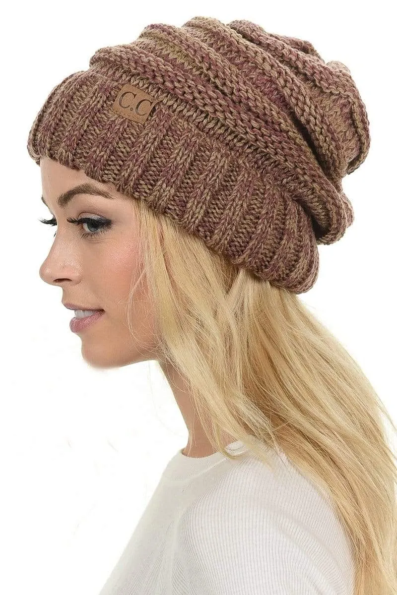 C.C Hat 6242 - Oversized Baggy Slouch Thick Warm Cap Hat Skully Mixed Multi Color Cable Knit Beanie