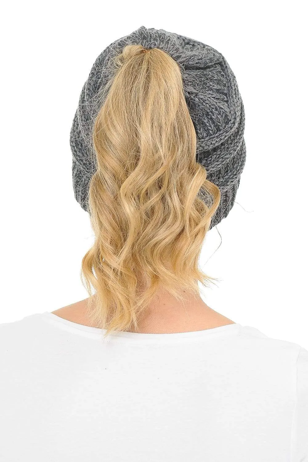 C.C MB6242 - Soft Stretch Cable Knit Warm Ponytail Hat 3 Toned Mixed Multi Color Beanie