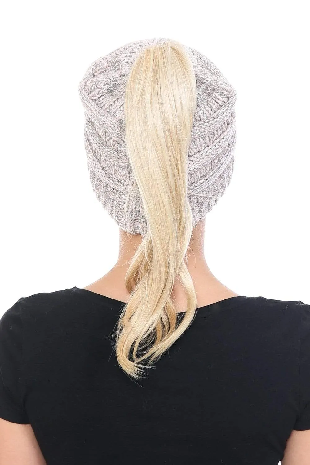 C.C MB6242 - Soft Stretch Cable Knit Warm Ponytail Hat 3 Toned Mixed Multi Color Beanie