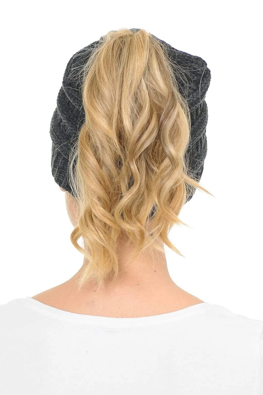 C.C MB6242 - Soft Stretch Cable Knit Warm Ponytail Hat 3 Toned Mixed Multi Color Beanie