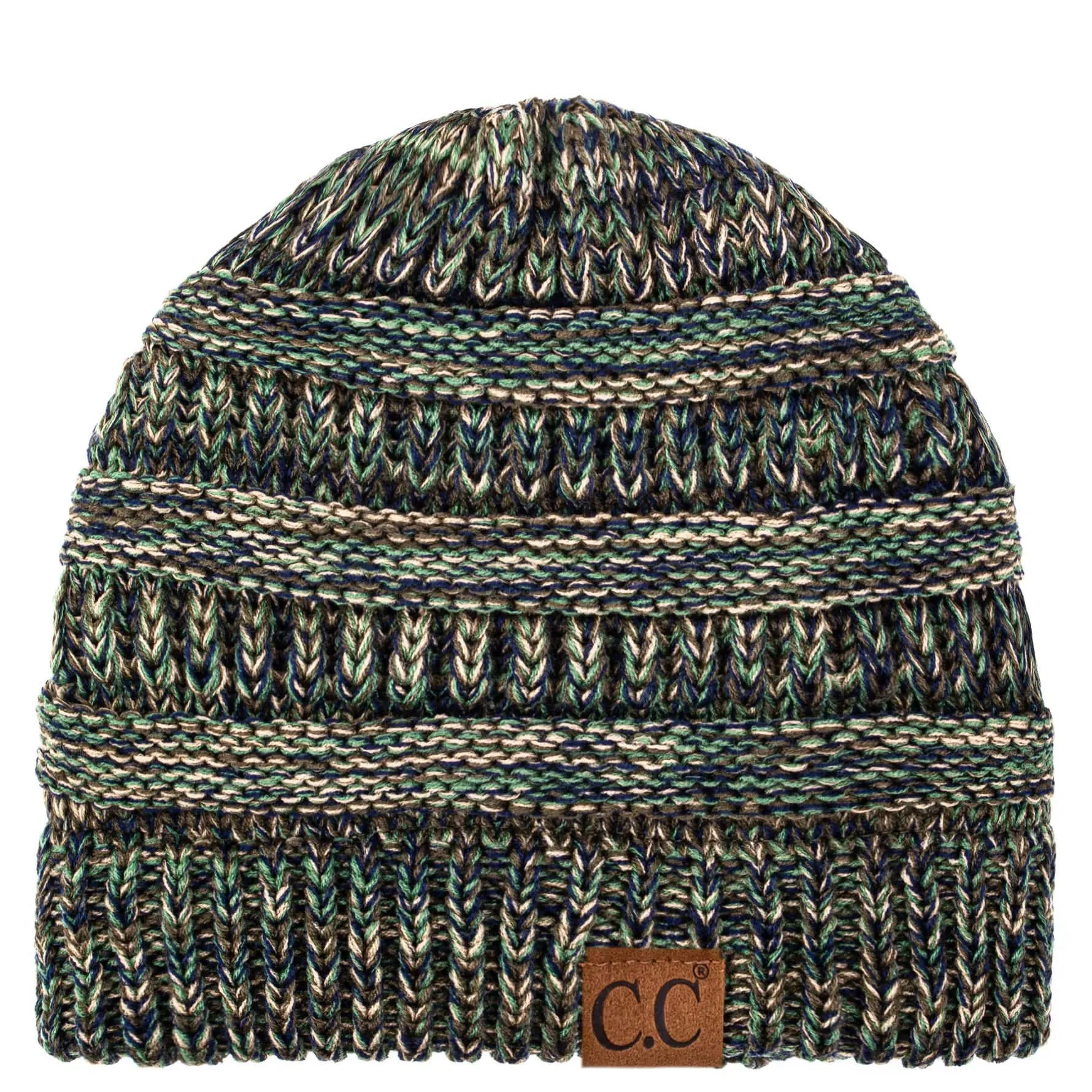 C.C YJ816 - Trendy Warm Chunky Soft Stretch Three-Toned Cable Knit Beanie Skully