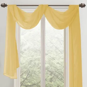 Celine Sheer 55 x 216 in. Sheer Curtain Scarf Valance Gold