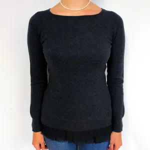 Charcoal Grey Lace Trimmed Cashmere Crew Neck Jumper Small