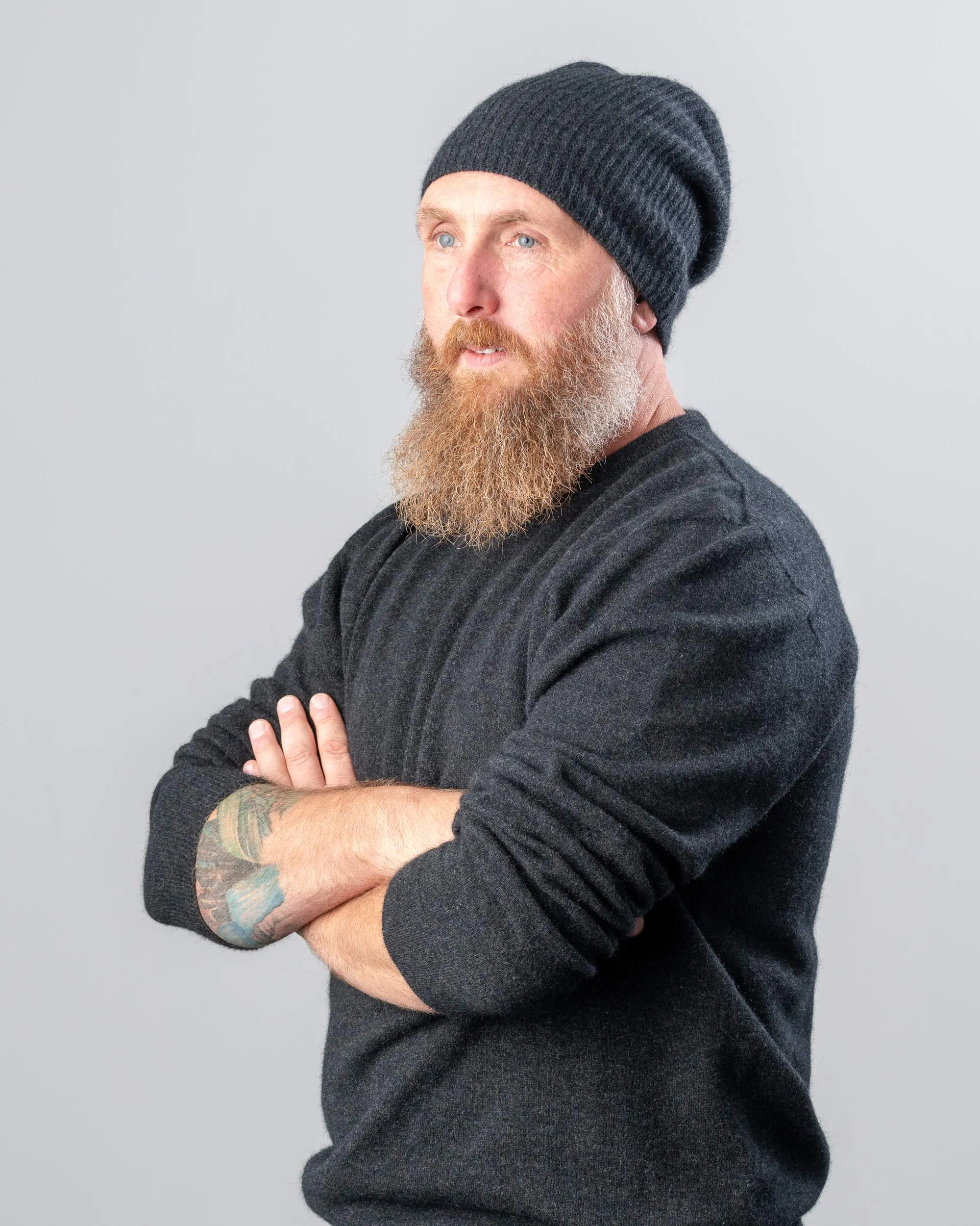 Charcoal Slouch Beanie Hat in Possum Merino Wool Unisex - NX677