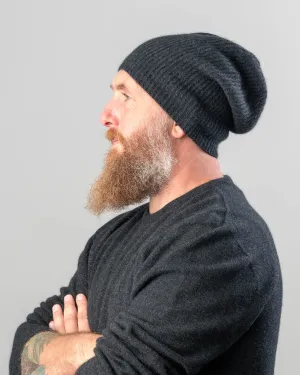 Charcoal Slouch Beanie Hat in Possum Merino Wool Unisex - NX677