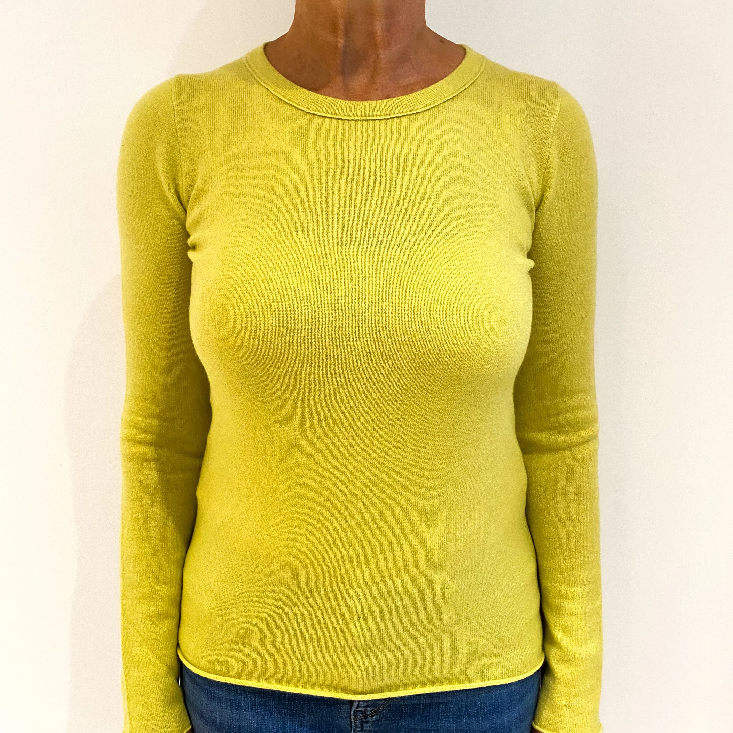 Chartreuse Yellow Cashmere Crew Neck Jumper Medium