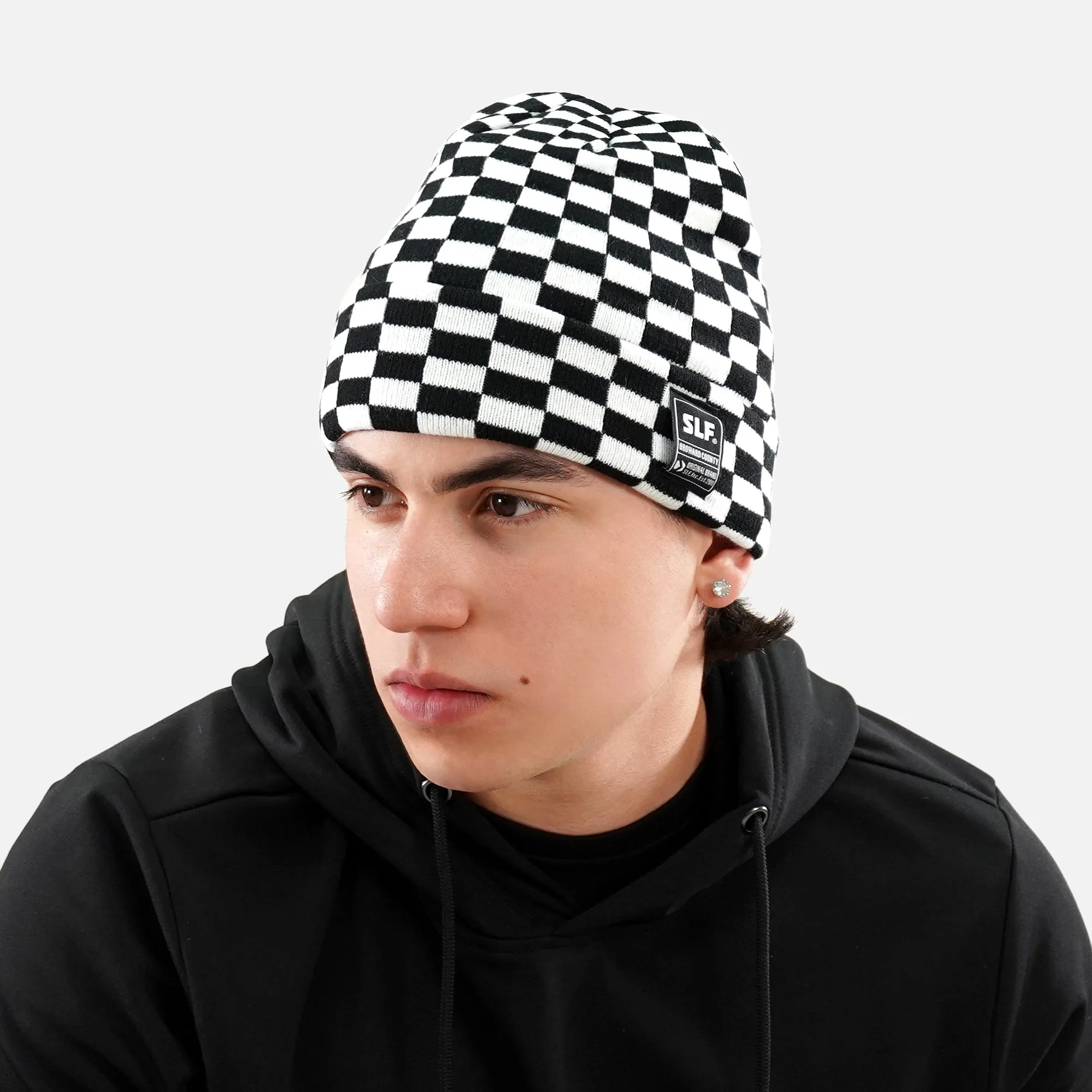 Checkered Black White Beanie